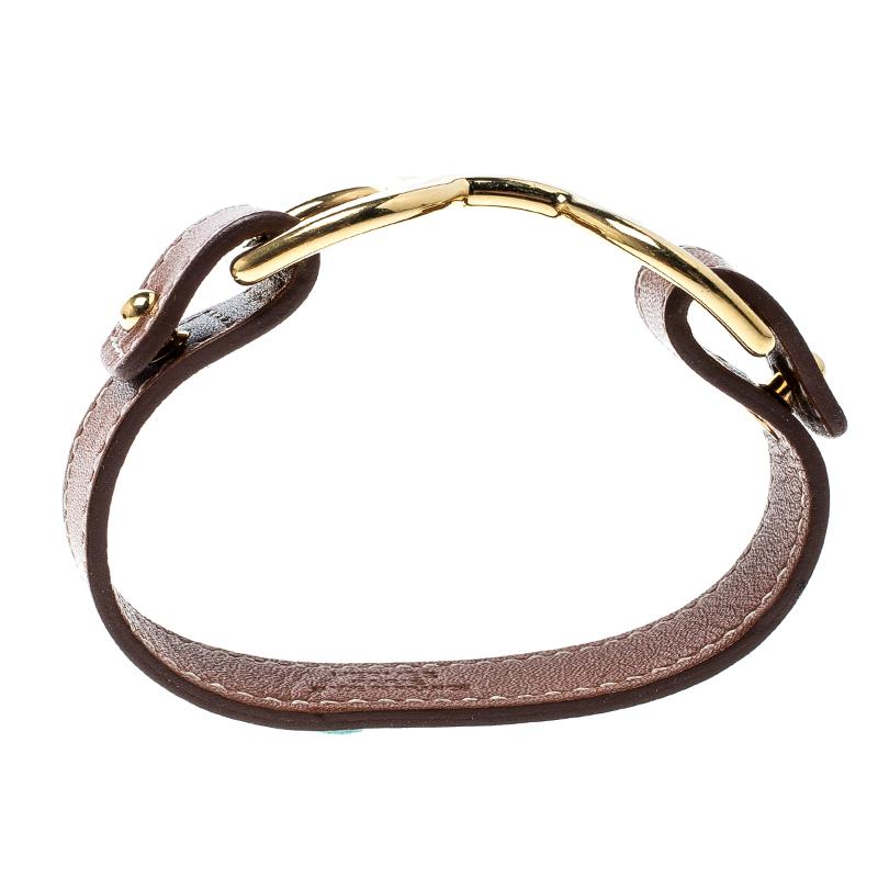 Hermes Pavane Brown Leather Gold Plated Bracelet L 1