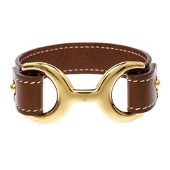 Hermes Pavane Brown Leather Gold Plated Bracelet L