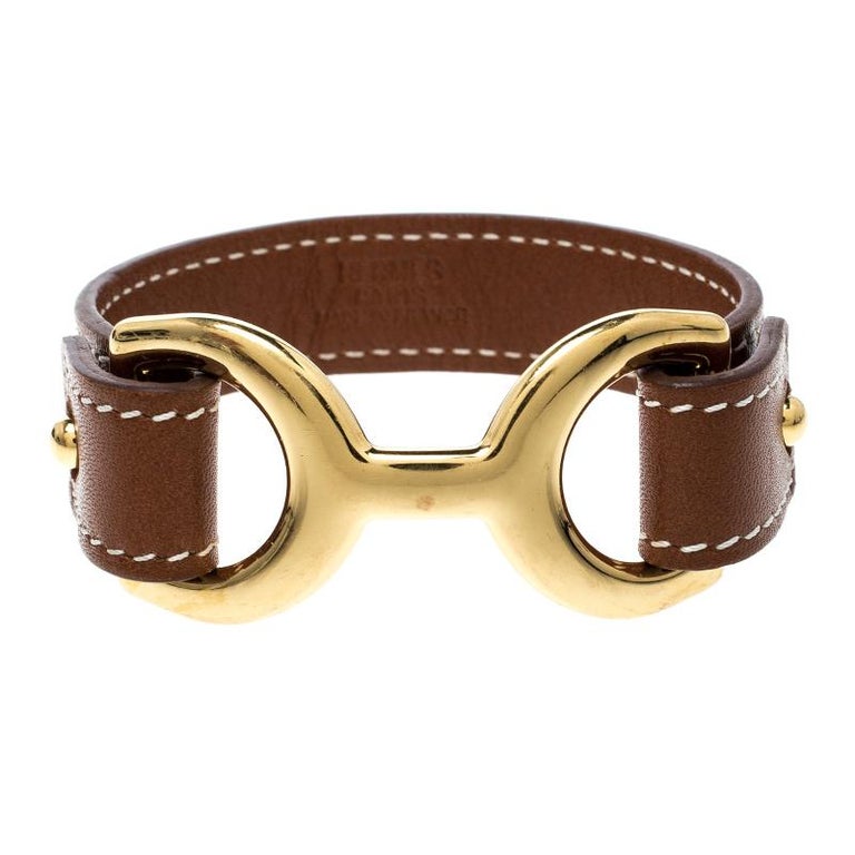 Hermes Pavane Brown Leather Gold Plated Bracelet L at 1stDibs | hermes  pavane bracelet