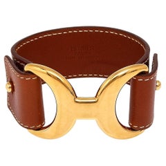 Hermes Pavane Brown Leather Gold Plated Bracelet S