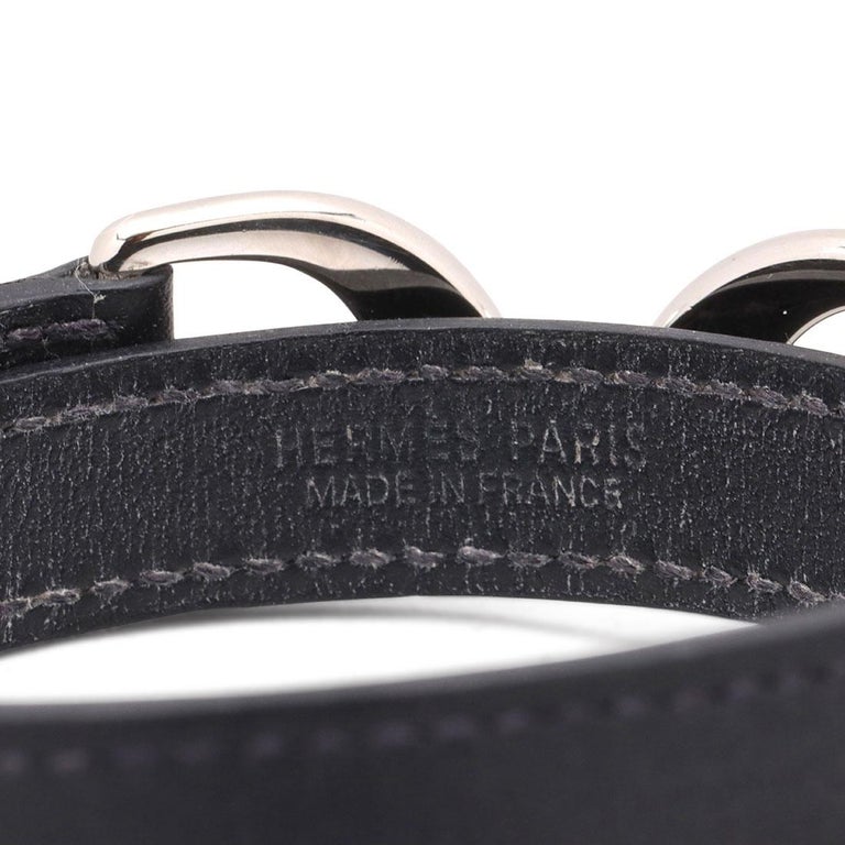 Auth Hermes Biapi Double Tour Leather Bracelet So Black T6(171581