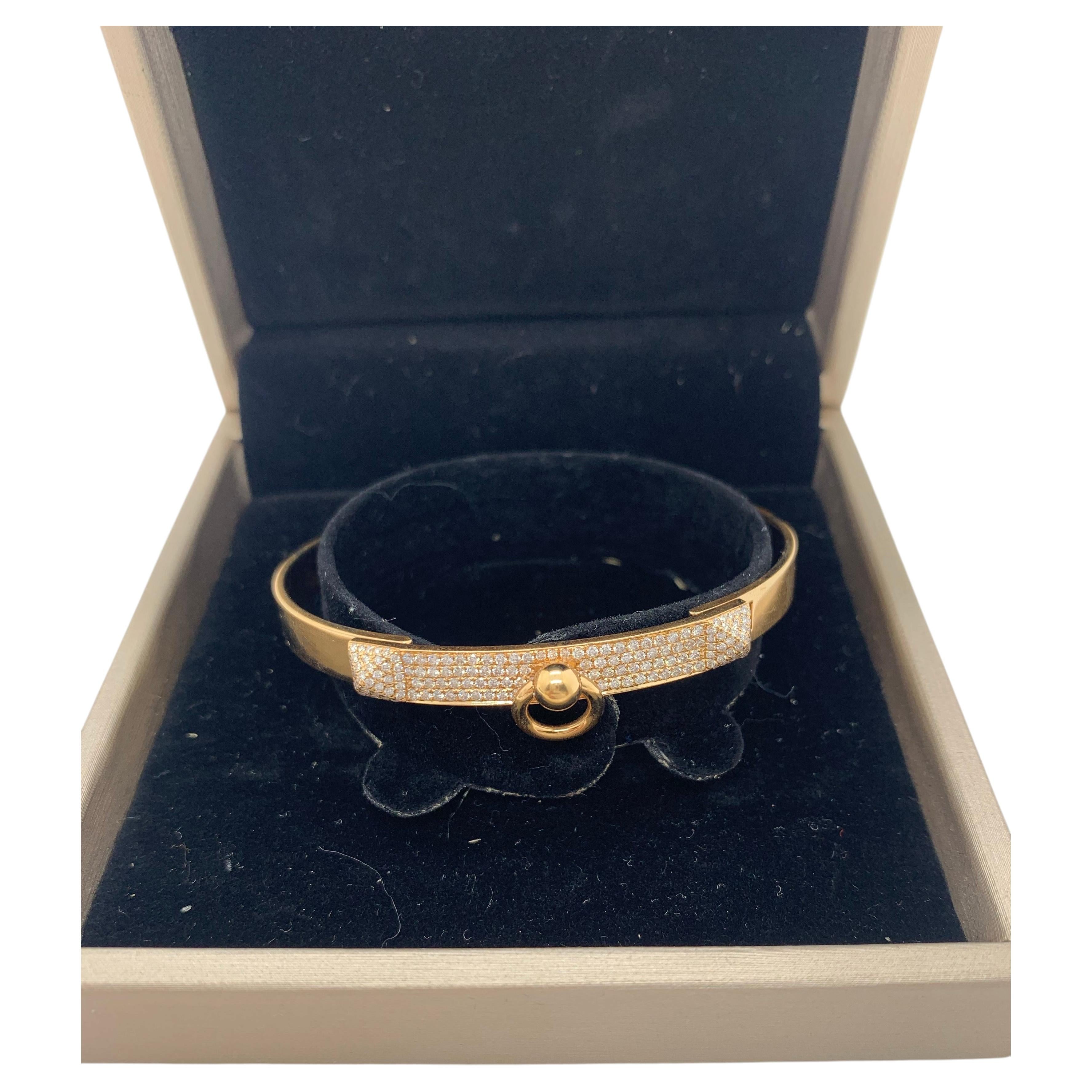 Hermès Pavé Diamond 18k Rose Gold Collier de Chien (CDC) Bracelet