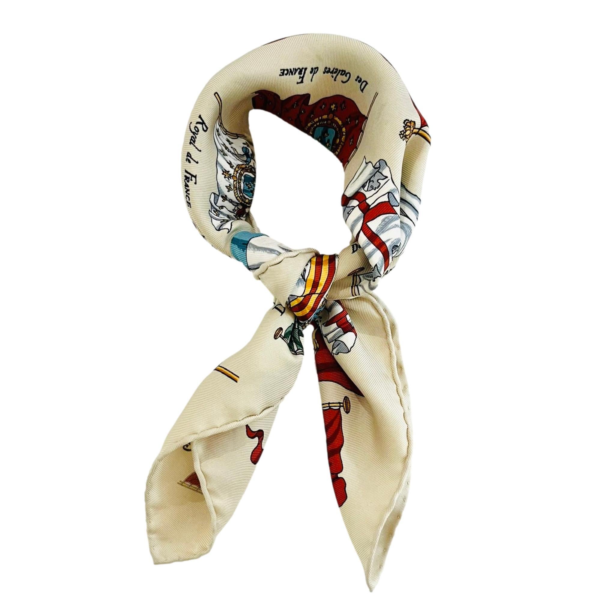 Hermes Pavois Silk Scarf By Philip Ledoux

Ivory scarf crafted from silk and designed by Philip Ledoux.

Detailed with multicoloured Pavois flags, 'Hermes Paris' branding and had-rolled edges. Rrp Approx. £210

Size – 41cm x 42cm

Condition – Good