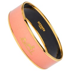 Hermès Peach Enamel Gold Plated Caleche Bangle Bracelet