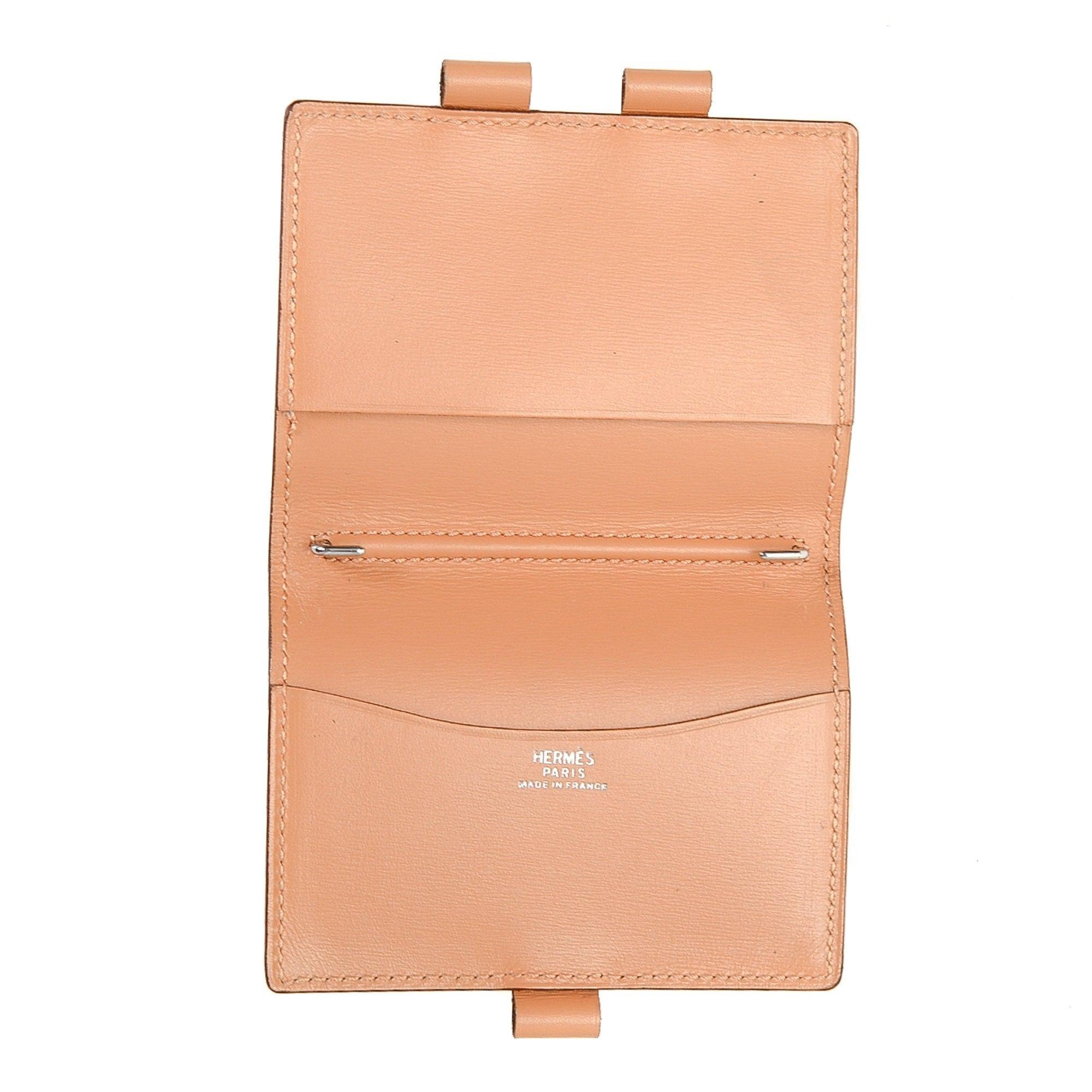 Orange Hermes Peach Leather Mini Agenda Wallet with silver-tone hardware,  leather trim For Sale
