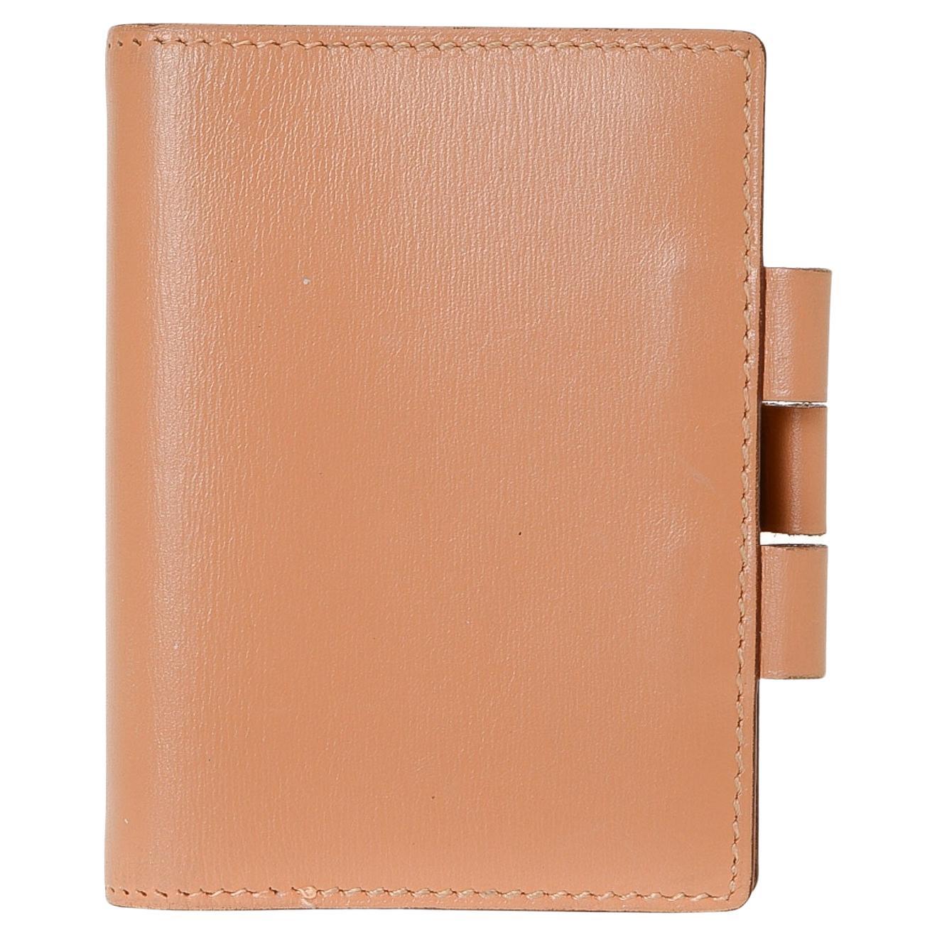 Hermes Peach Leather Mini Agenda Wallet with silver-tone hardware,  leather trim For Sale