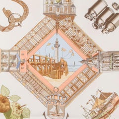 Hermes peach pin blue CHARMES DE PLAGES NORMANDES 90 silk Scarf