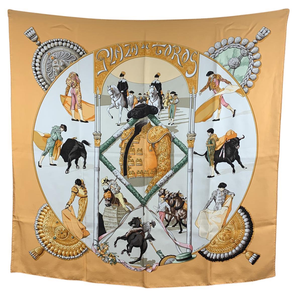 Hermes Peach Silk Scarf Plaza De Toros 1993 De Watrigant