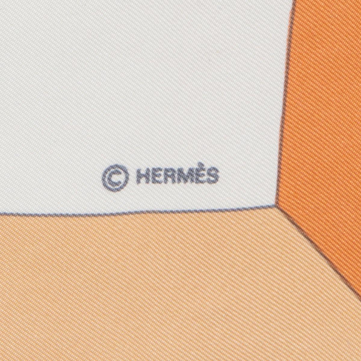 Women's or Men's Hermes peach & white SAUVAGINE EN VOL 90 silk twill Scarf