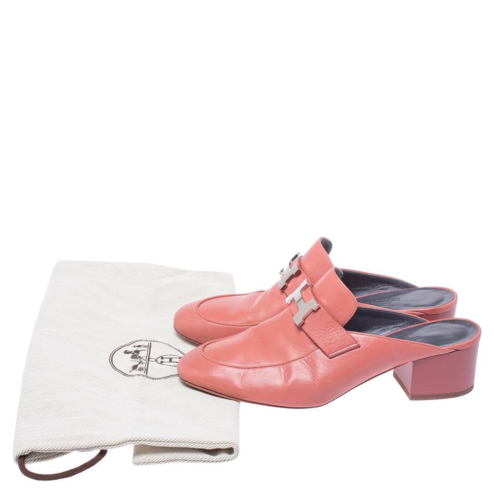 Hermes Peachy Pink Leather Trocadero Mule Sandals Size 36 1
