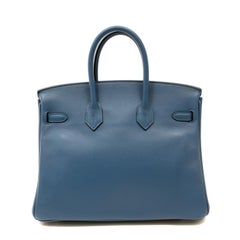 Hermès Pebble Blue Swift Leather 25 cm Birkin Bag