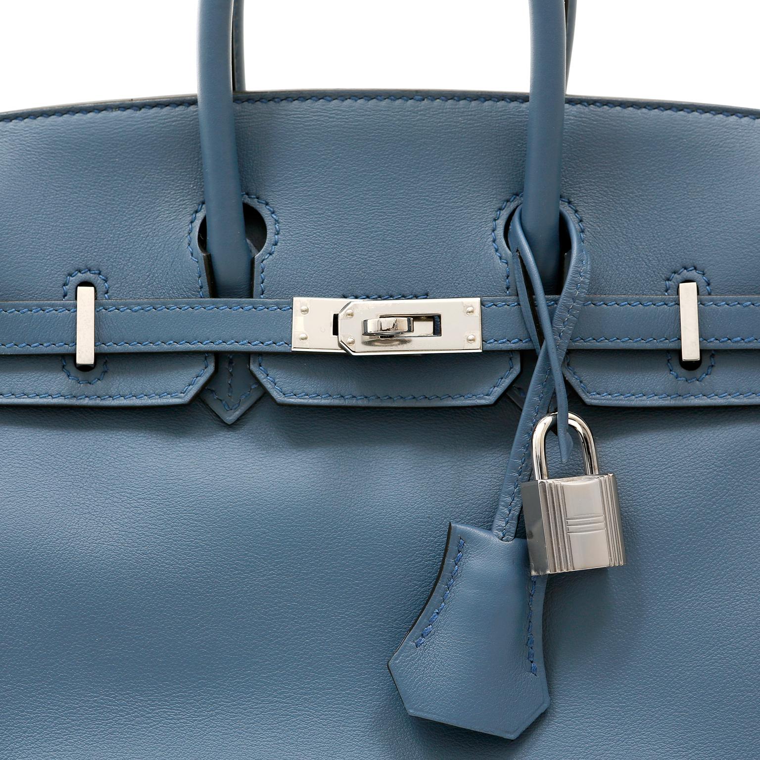 Hermès Pebble Blue Swift Leather 25 cm Birkin Bag In Excellent Condition In Palm Beach, FL