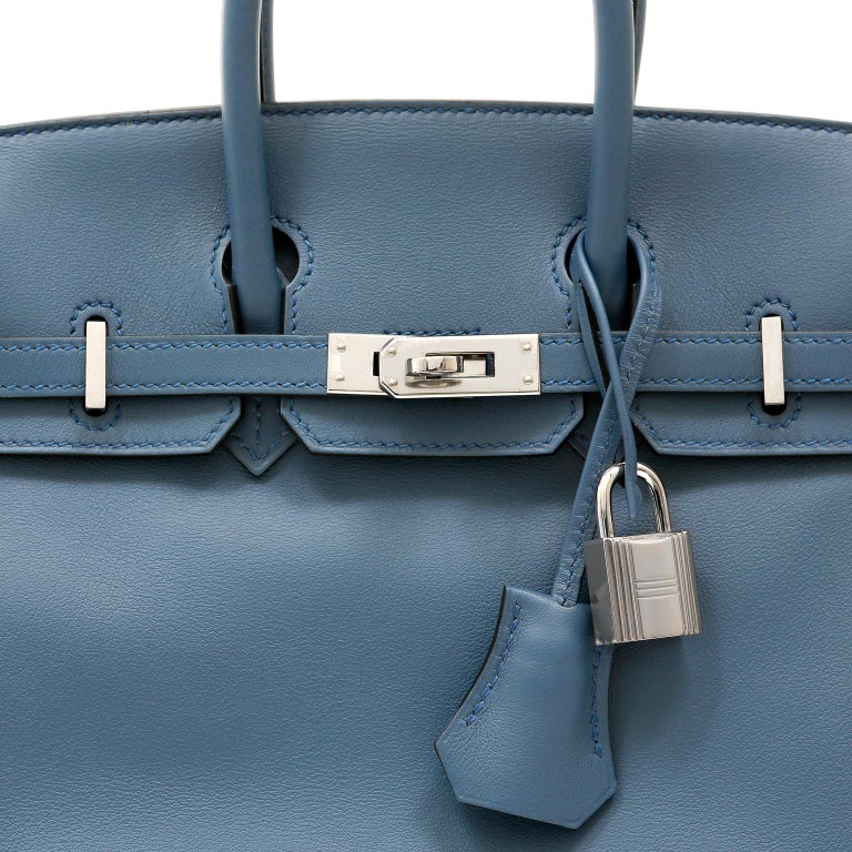 Hermès Pebble Blue Swift Leather 25 cm Birkin Bag For Sale at 1stDibs