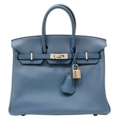 Hermès Pebble Blue Swift Leather 25 cm Birkin Bag