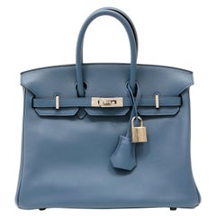 Hermès Borsa Birkin 25 cm in pelle Swift blu ciottolo