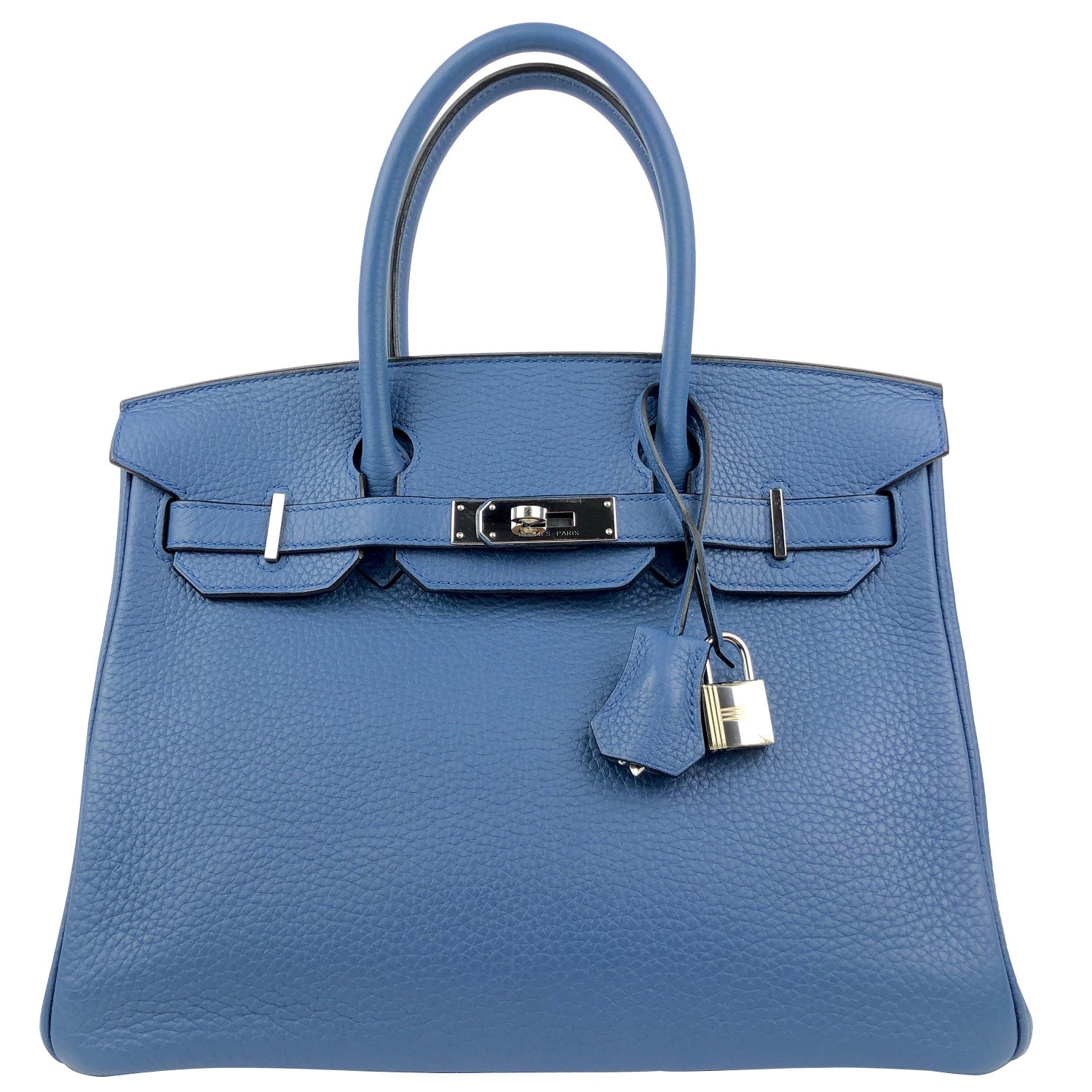 Rare Color Blue Hermes Birkin 30 Blue Izmir Shiny Porosus Crocrodile Bag  For Sale at 1stDibs