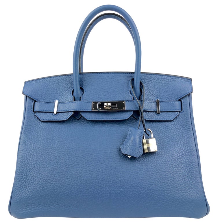 Hand Stitched Hermes Birkin 30 Bag in ck76 Blue Indigo Togo Calfskin 