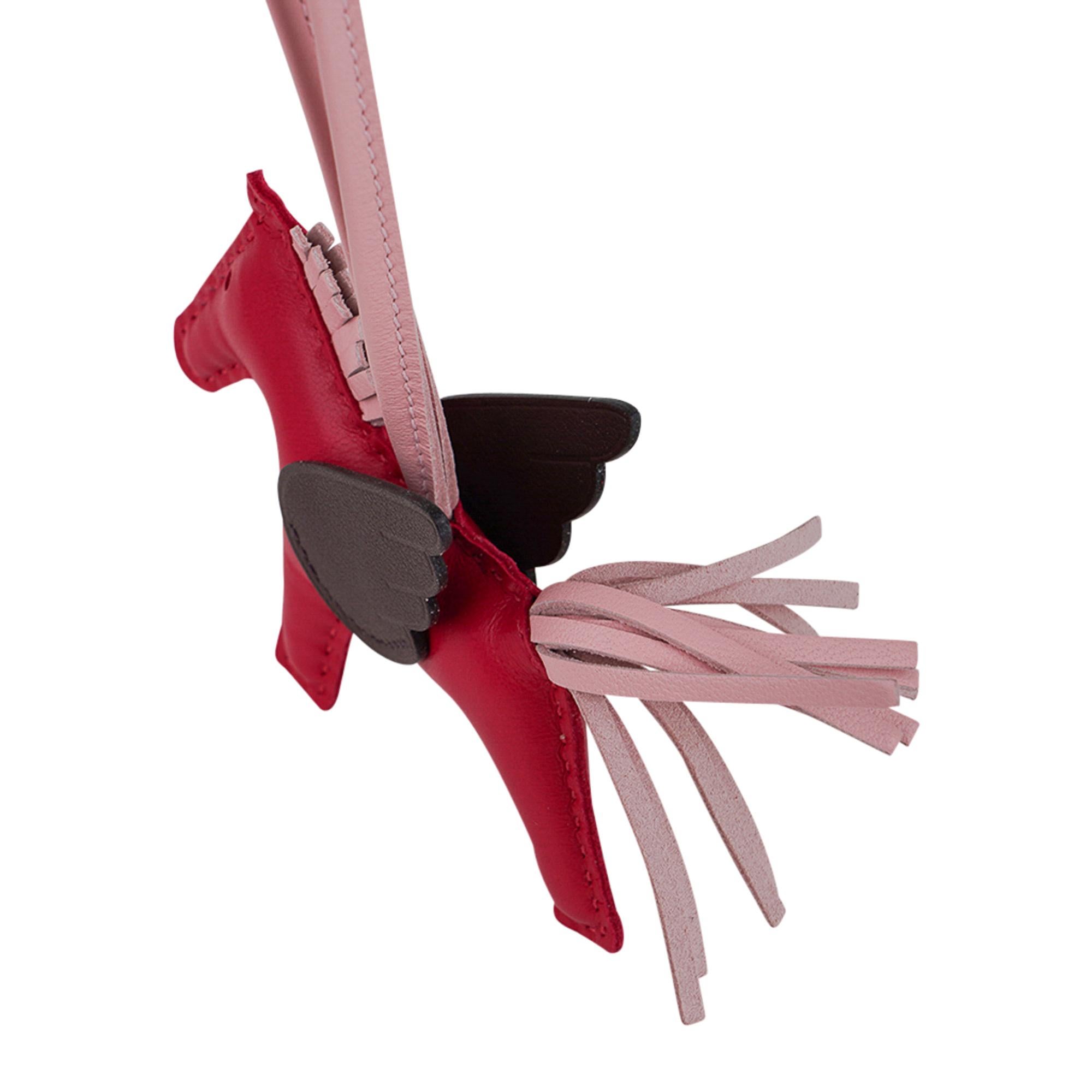 Red Hermes Pegase Rodeo PM Bag Charm Framboise Rouge Sellier and  Rose Sakura For Sale