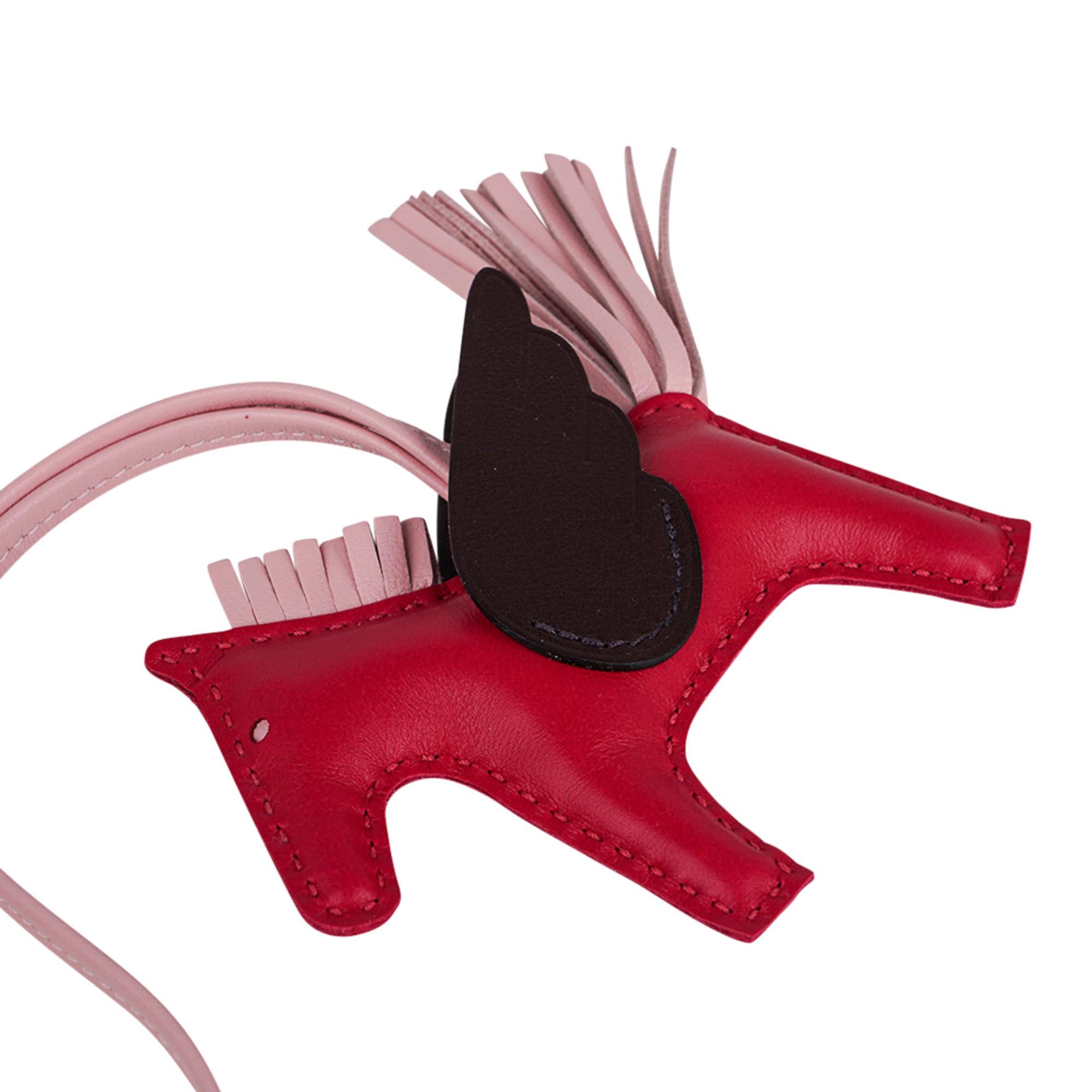 Hermes Pegase Rodeo PM Bag Charm Framboise Rouge Sellier and  Rose Sakura For Sale 1