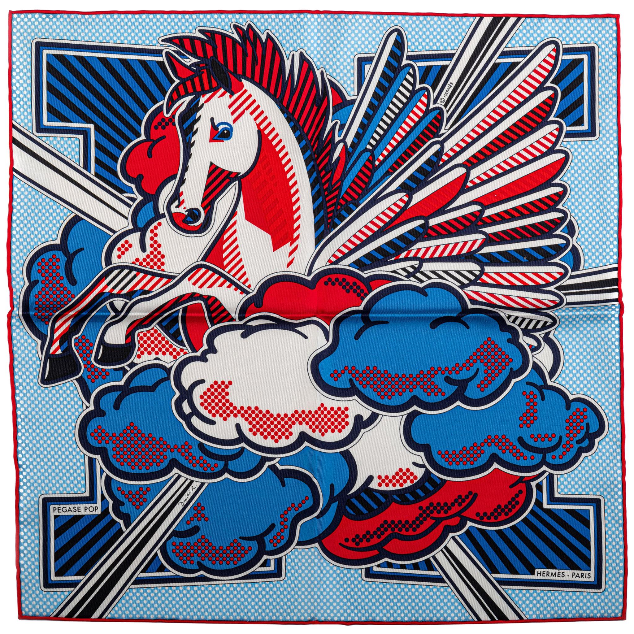 Hermes Pegase Silk Gavroche Scarf Blue