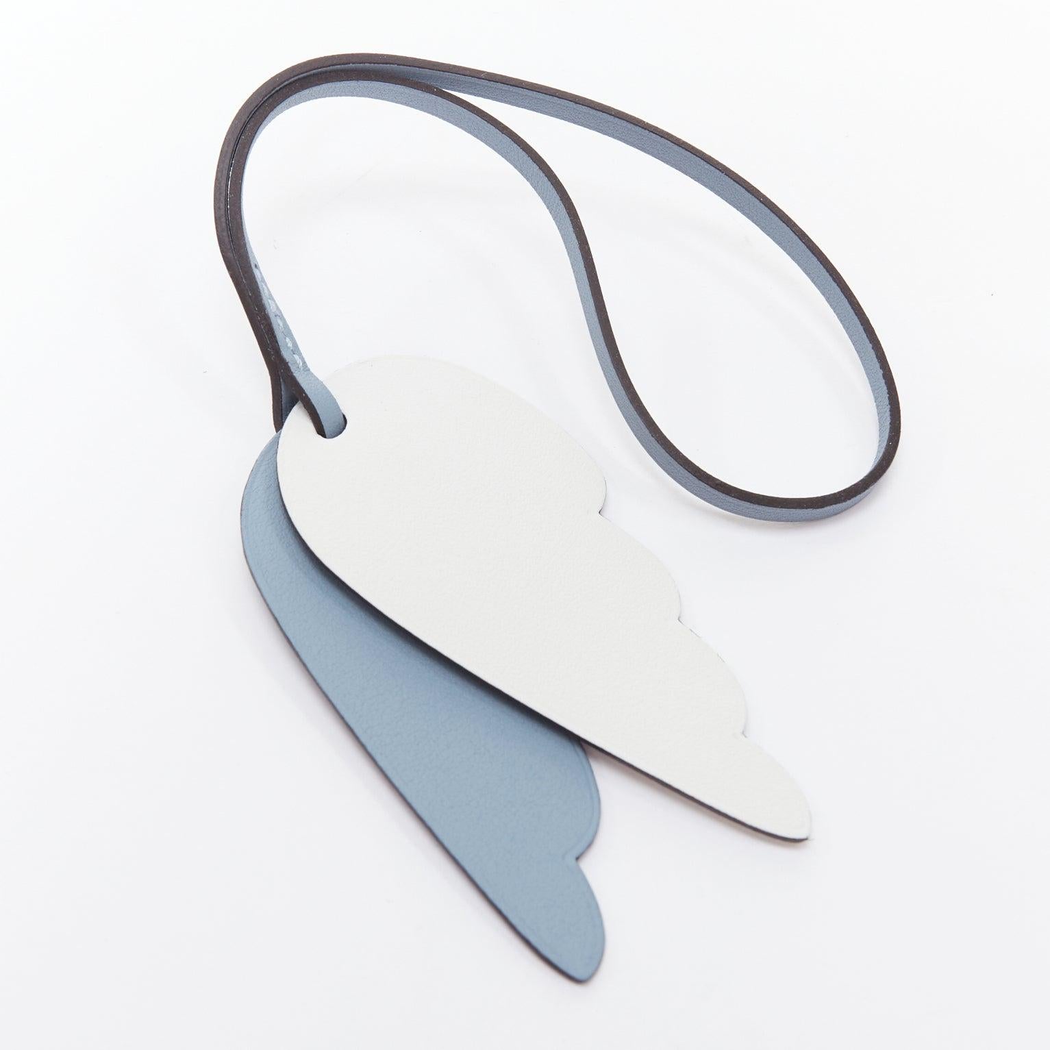 Gray HERMES Pegasus blue white wing leather bag charm For Sale