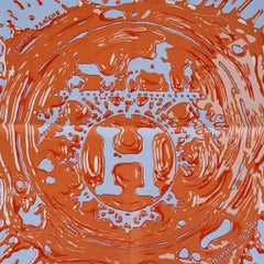 Hermes Peinture Fraiche Bleu Ciel / Abricot Silk Scarf 45