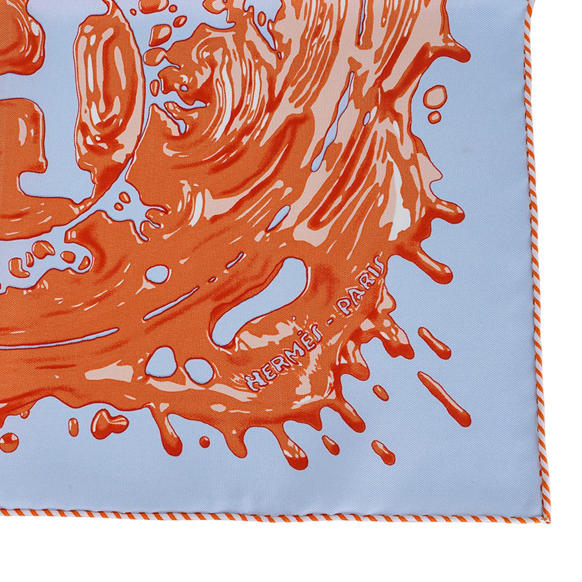 Hermes Peinture Fraiche Bleu Ciel / Abricot Silk Scarf 45 3