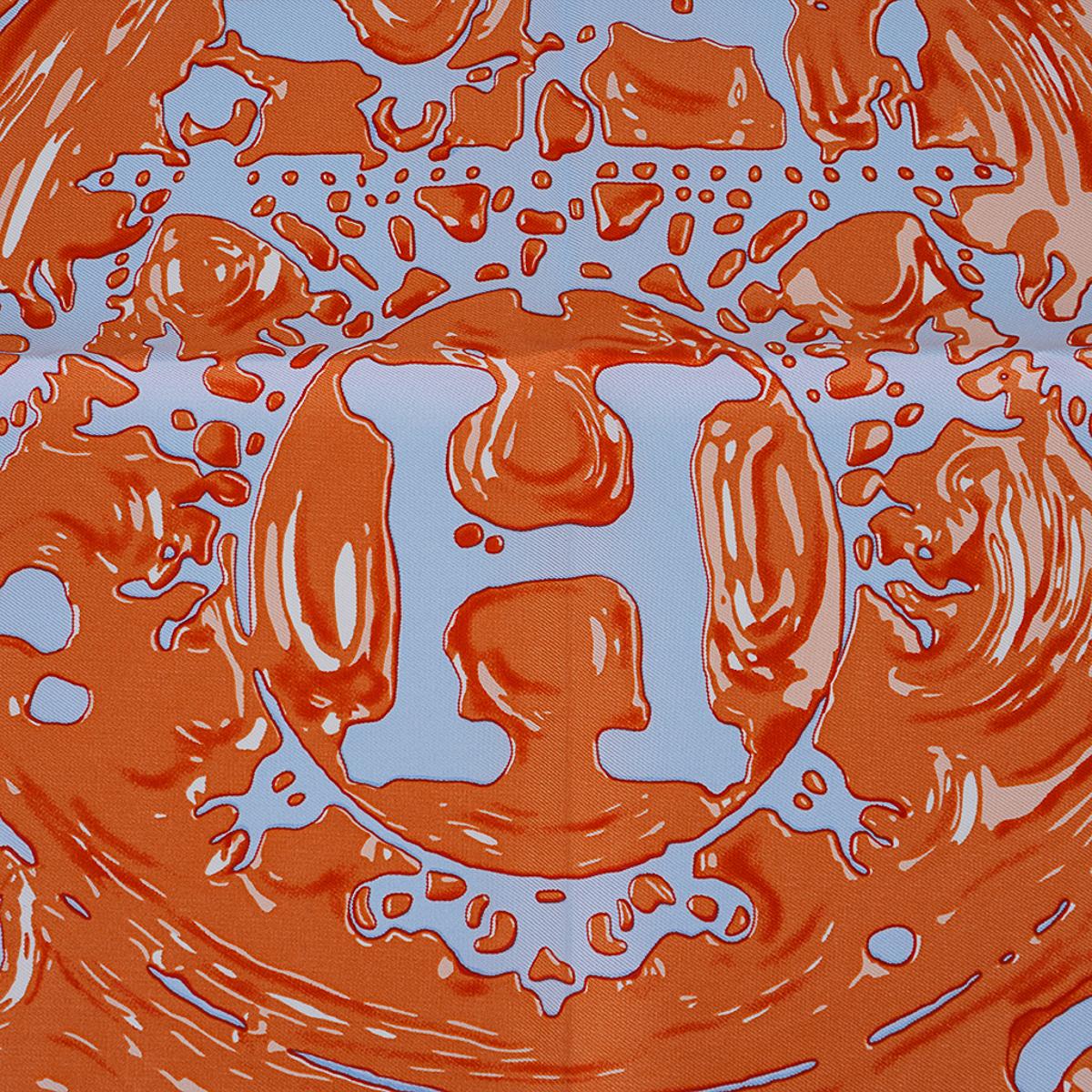 Hermes Peinture Fraiche Bleu Ciel / Abricot Silk Scarf 45 4