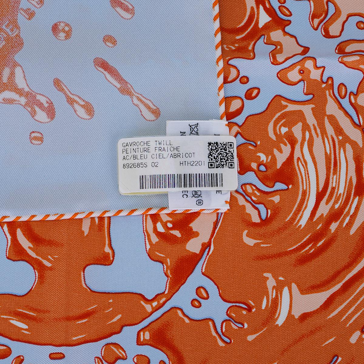Hermes Peinture Fraiche Bleu Ciel / Abricot Silk Scarf 45 5
