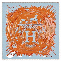 Hermes Peinture Fraiche Bleu Ciel / Abricot Silk Scarf 45
