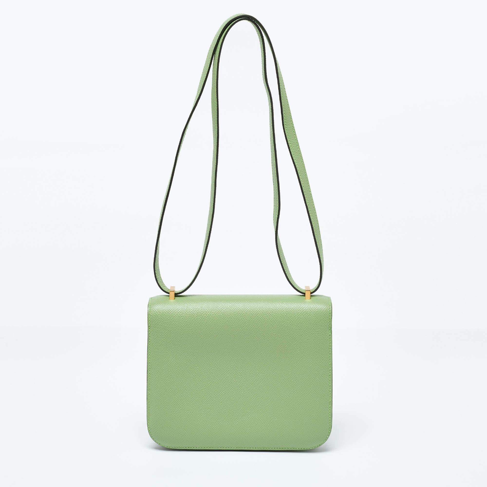 Hermès Pelouse Epsom Leather Gold Finish Constance 18 Bag In Excellent Condition In Dubai, Al Qouz 2
