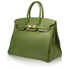 Hermes Pelouse Green Swift Leather 35cm Birkin Bag