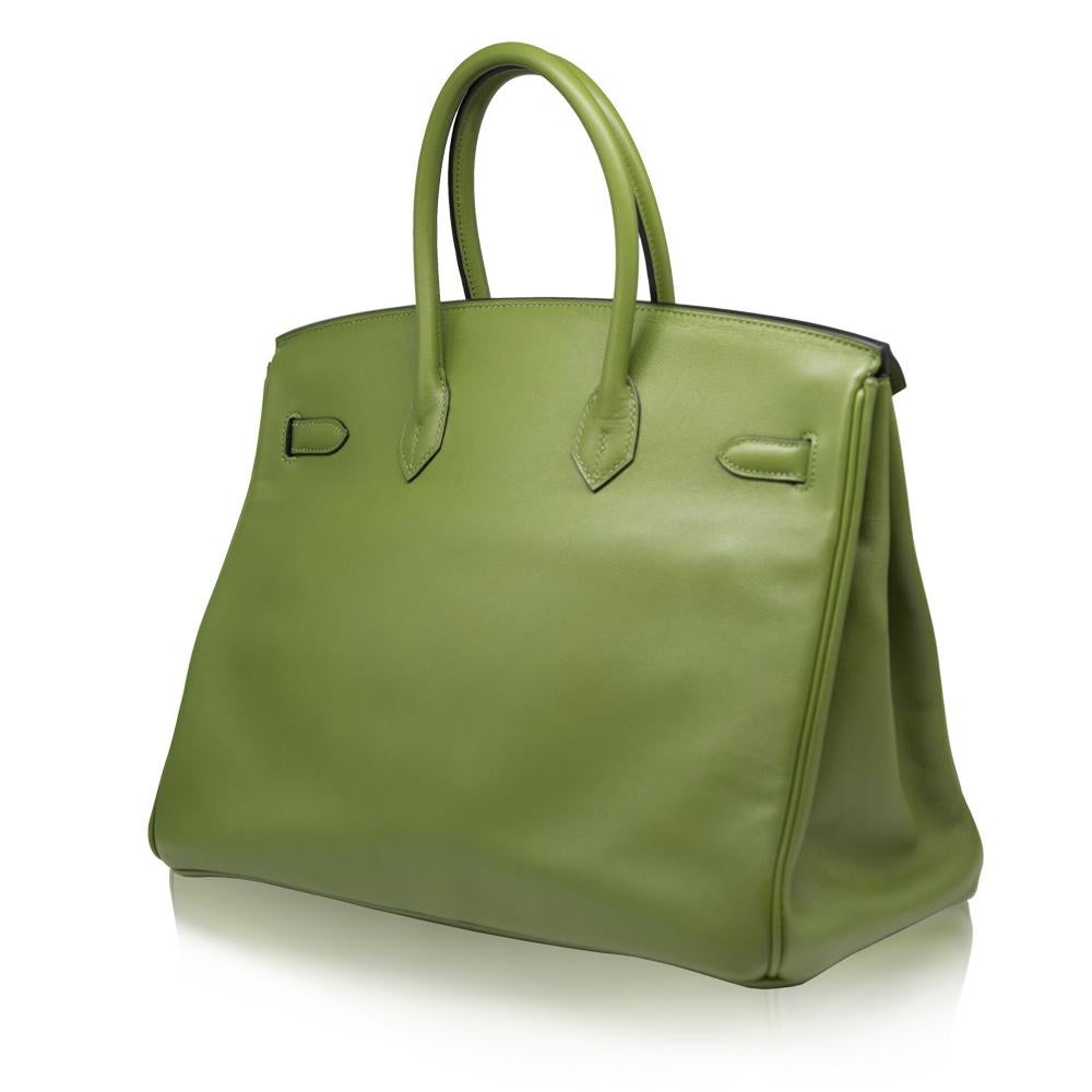 Brown Hermes Pelouse Green Swift Leather 35cm Birkin Bag