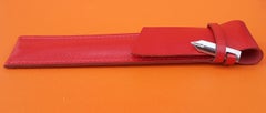 Hermès Pencil Case in Red Box Leather with Fountain Pen Nib Charm