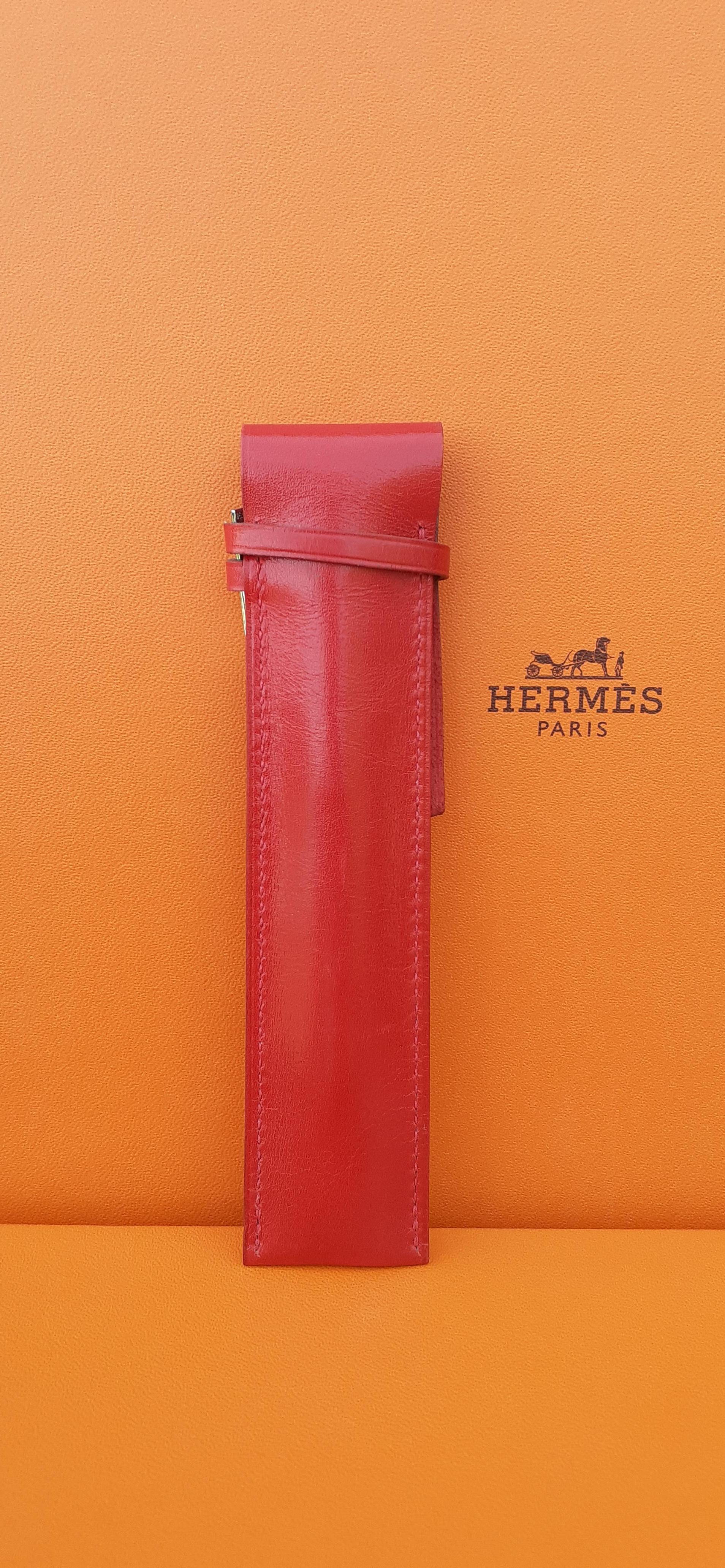 Women's or Men's Hermès Pencil Case in Red Box Leather with Fountain Pen Nib Charm