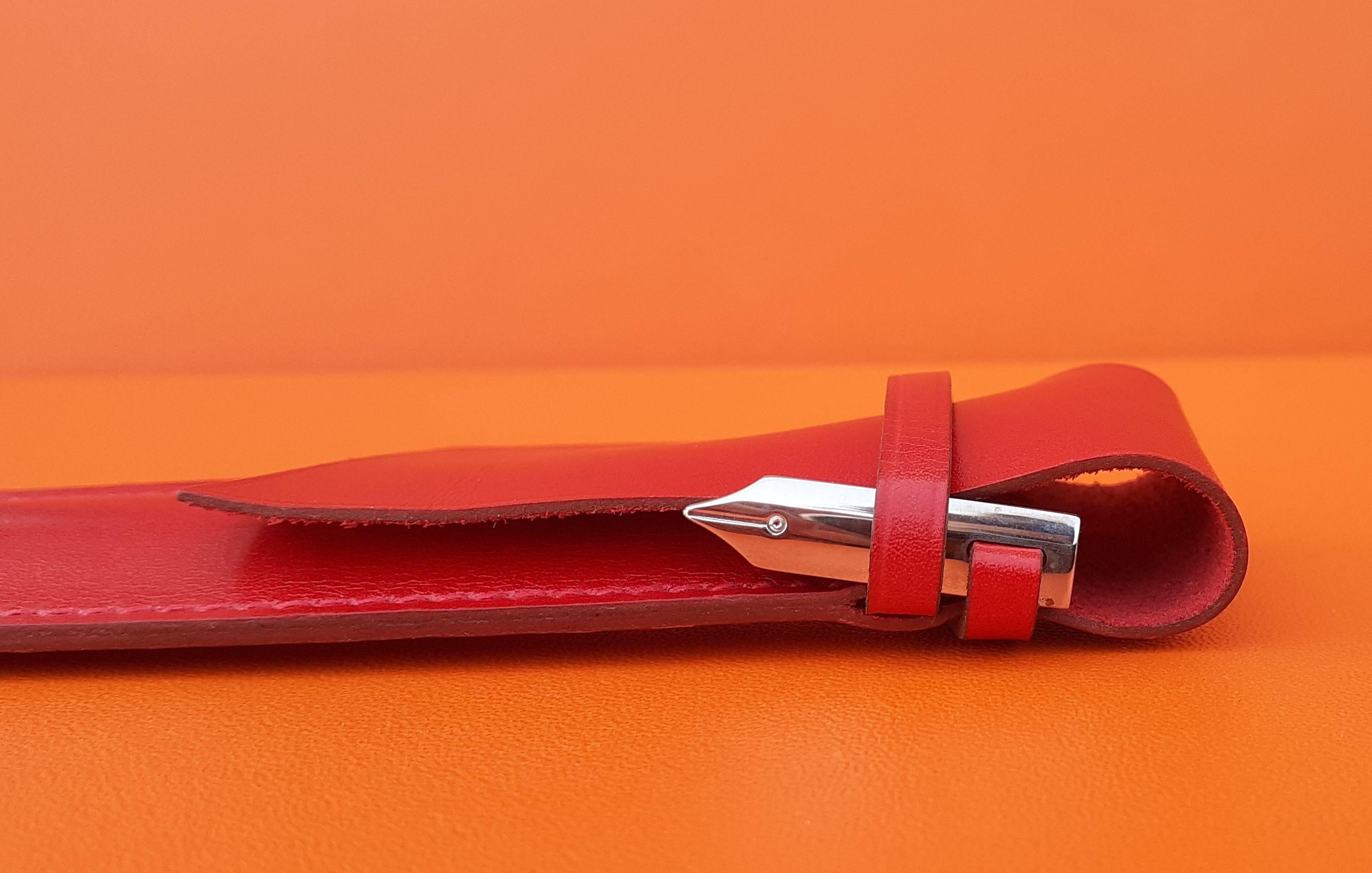 Hermès Pencil Case in Red Box Leather with Fountain Pen Nib Charm 1