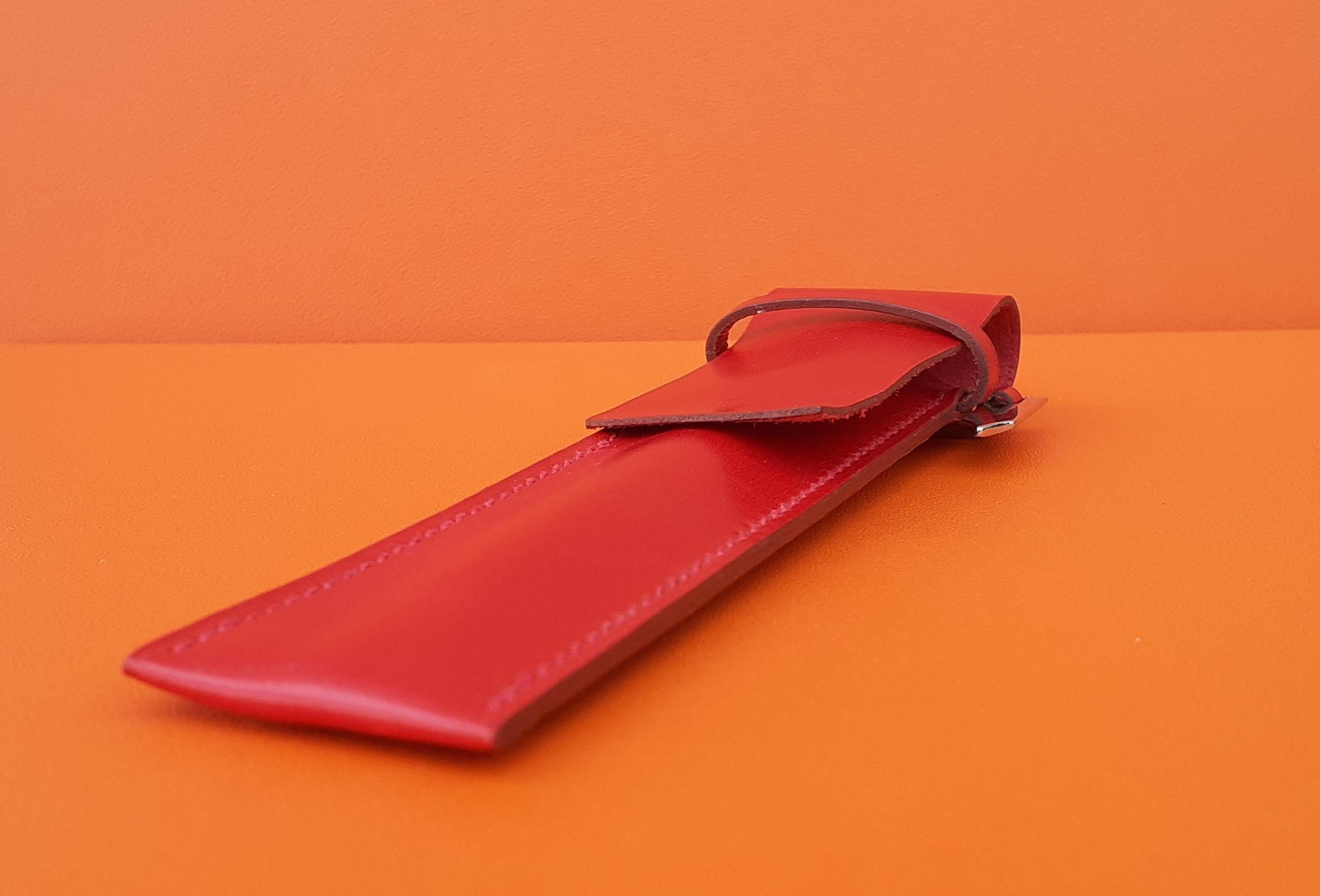 Hermès Pencil Case in Red Box Leather with Fountain Pen Nib Charm 3