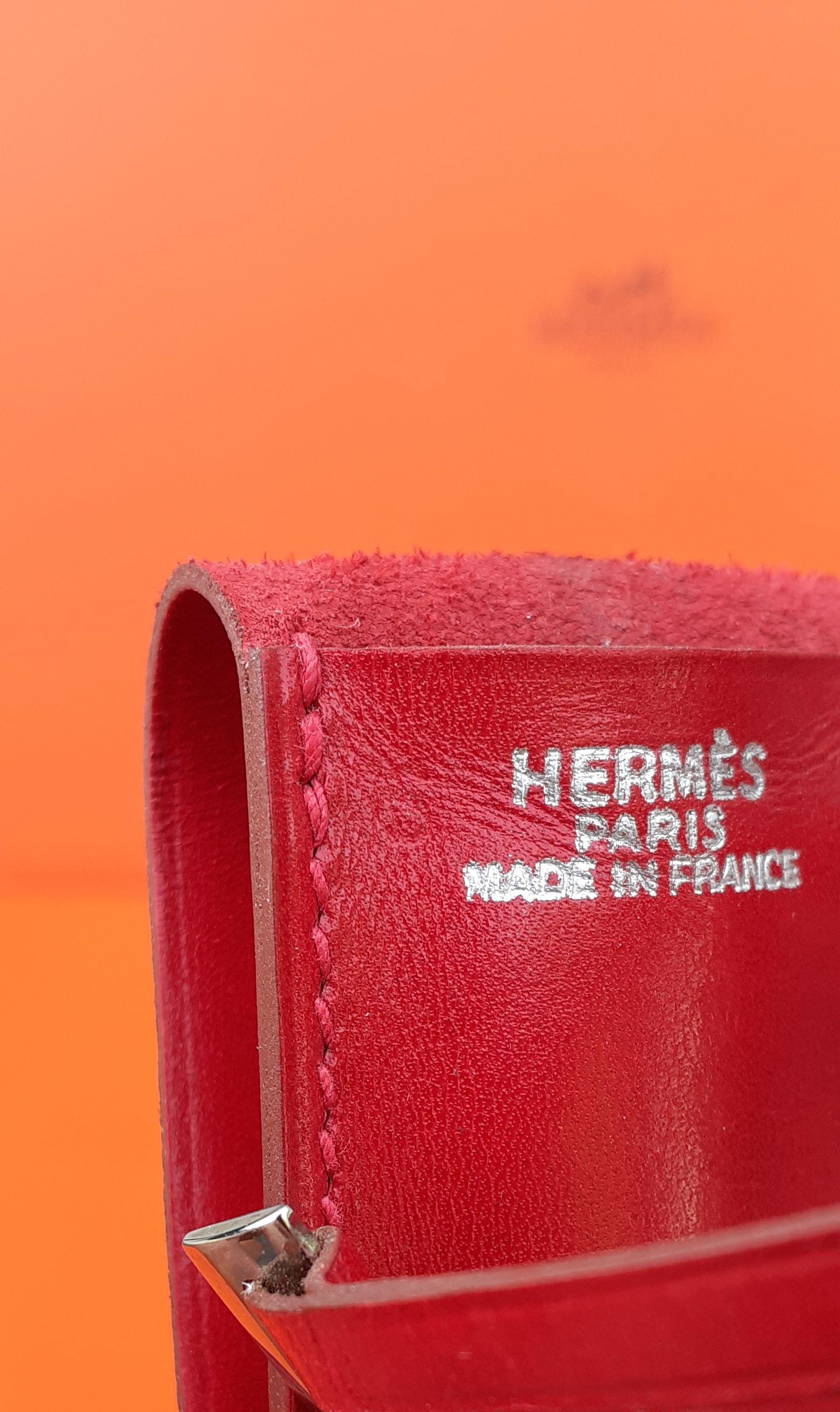 Hermès Pencil Case in Red Box Leather with Fountain Pen Nib Charm 5