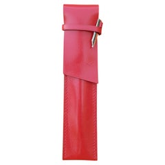 Retro Hermès Pencil Case in Red Box Leather with Fountain Pen Nib Charm