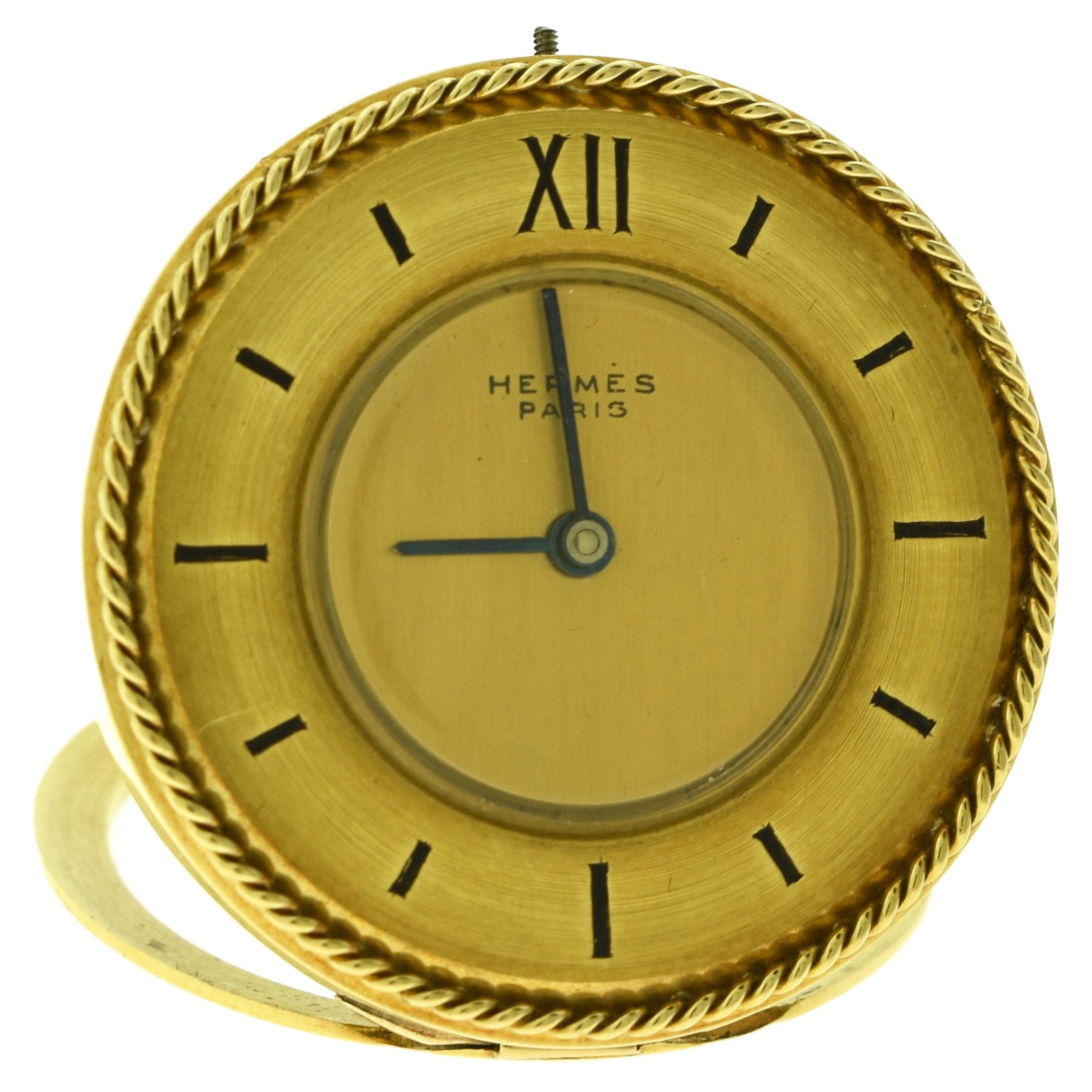 Hermes Pendulette Clipper Travel Desk Clock, 18 Karat Solid Yellow Gold