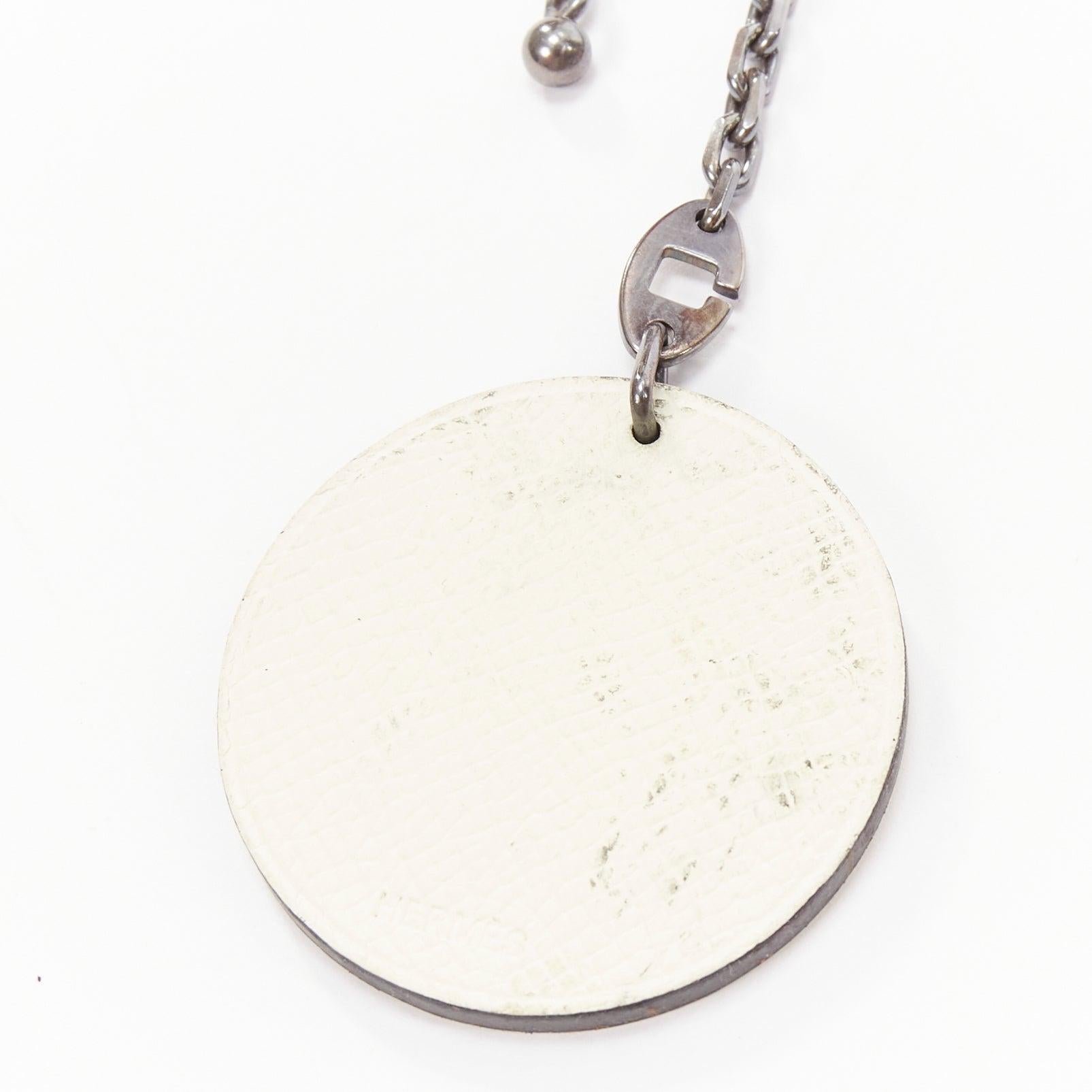 Women's HERMES Penguin white leather black coin ruthenium bag charm
