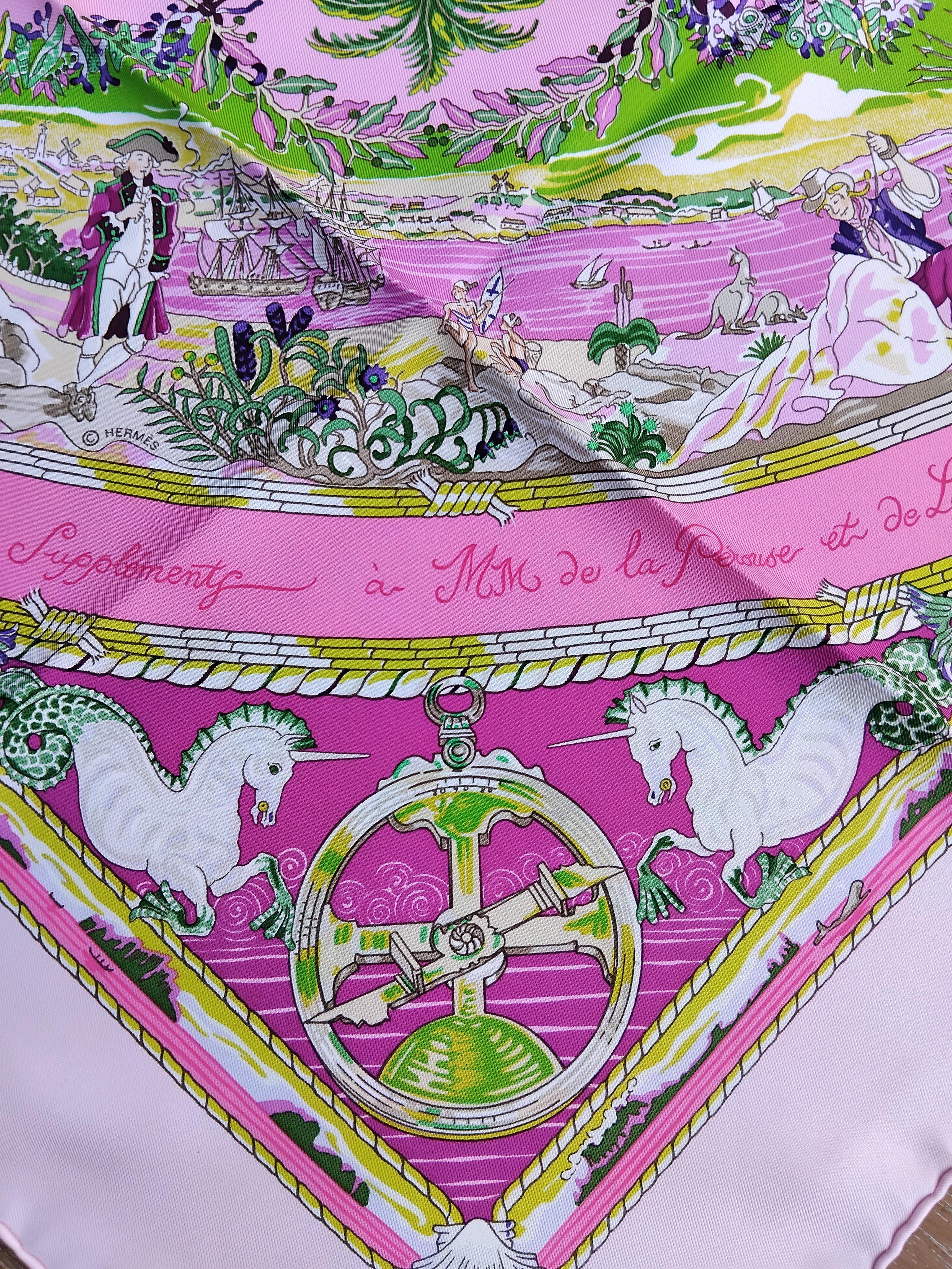 Hermès Per Astra Ad Astra Silk Scarf Pink Green Sandra Laroche 90 cm For Sale 6