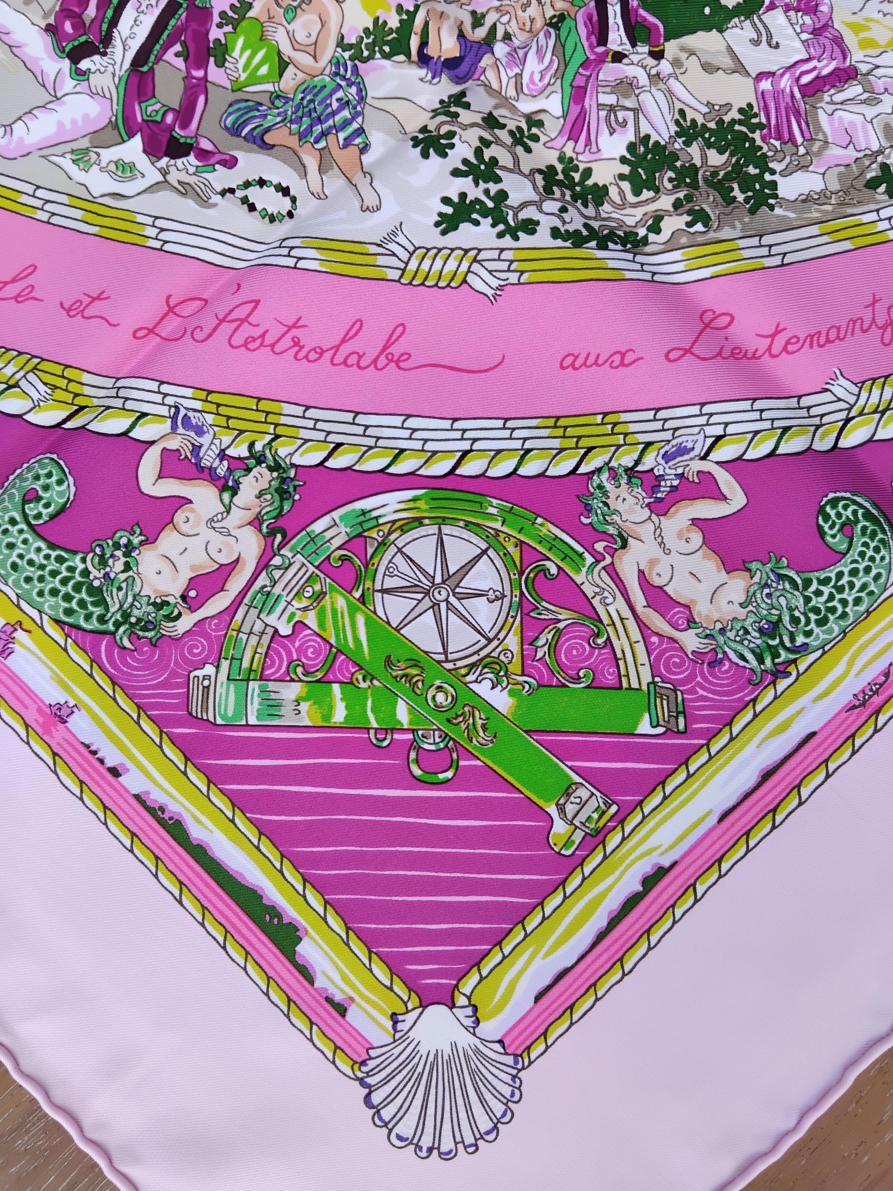 Hermès Per Astra Ad Astra Silk Scarf Pink Green Sandra Laroche 90 cm For Sale 7