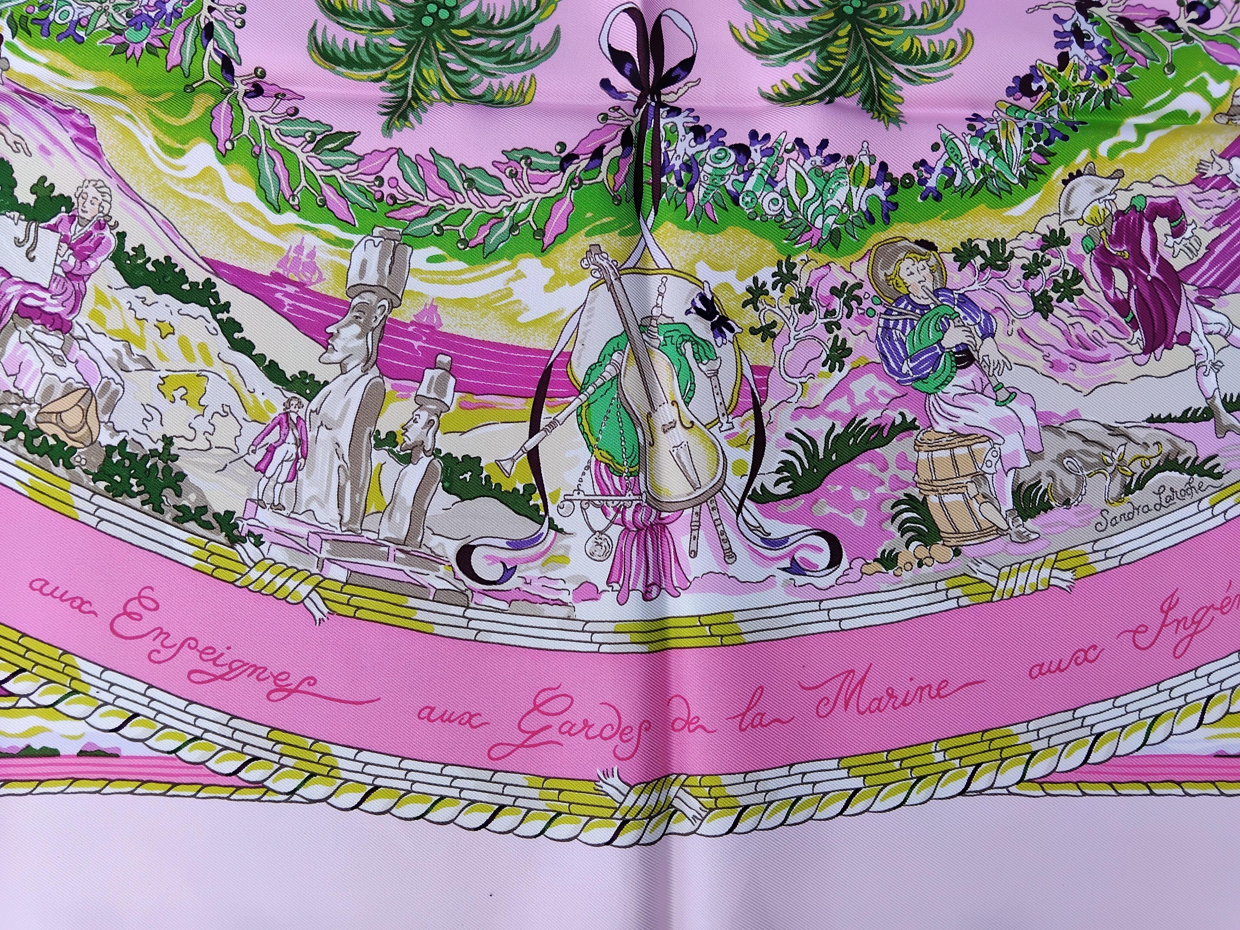 Hermès Per Astra Ad Astra Silk Scarf Pink Green Sandra Laroche 90 cm For Sale 8