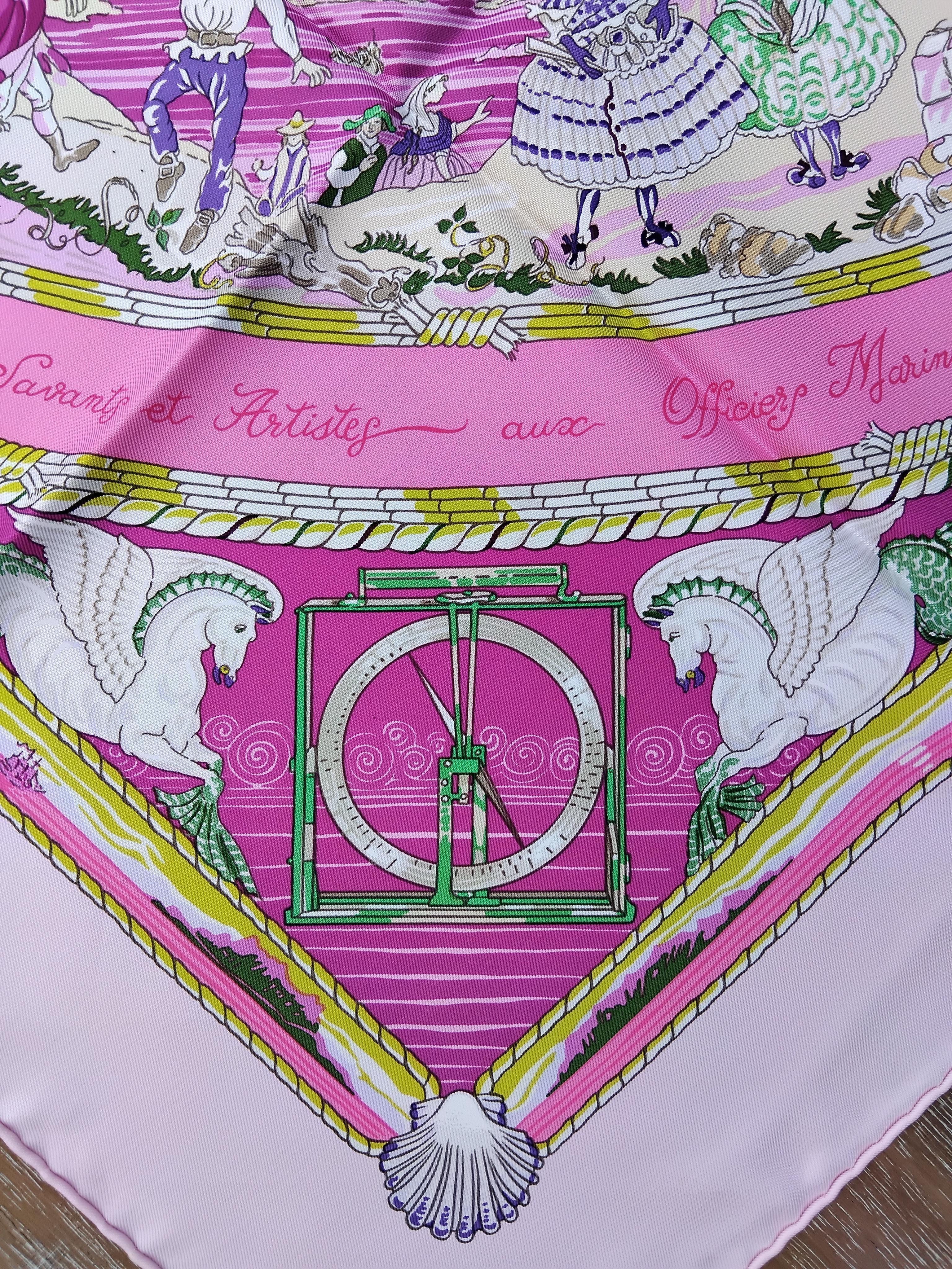 Hermès Per Astra Ad Astra Silk Scarf Pink Green Sandra Laroche 90 cm For Sale 9