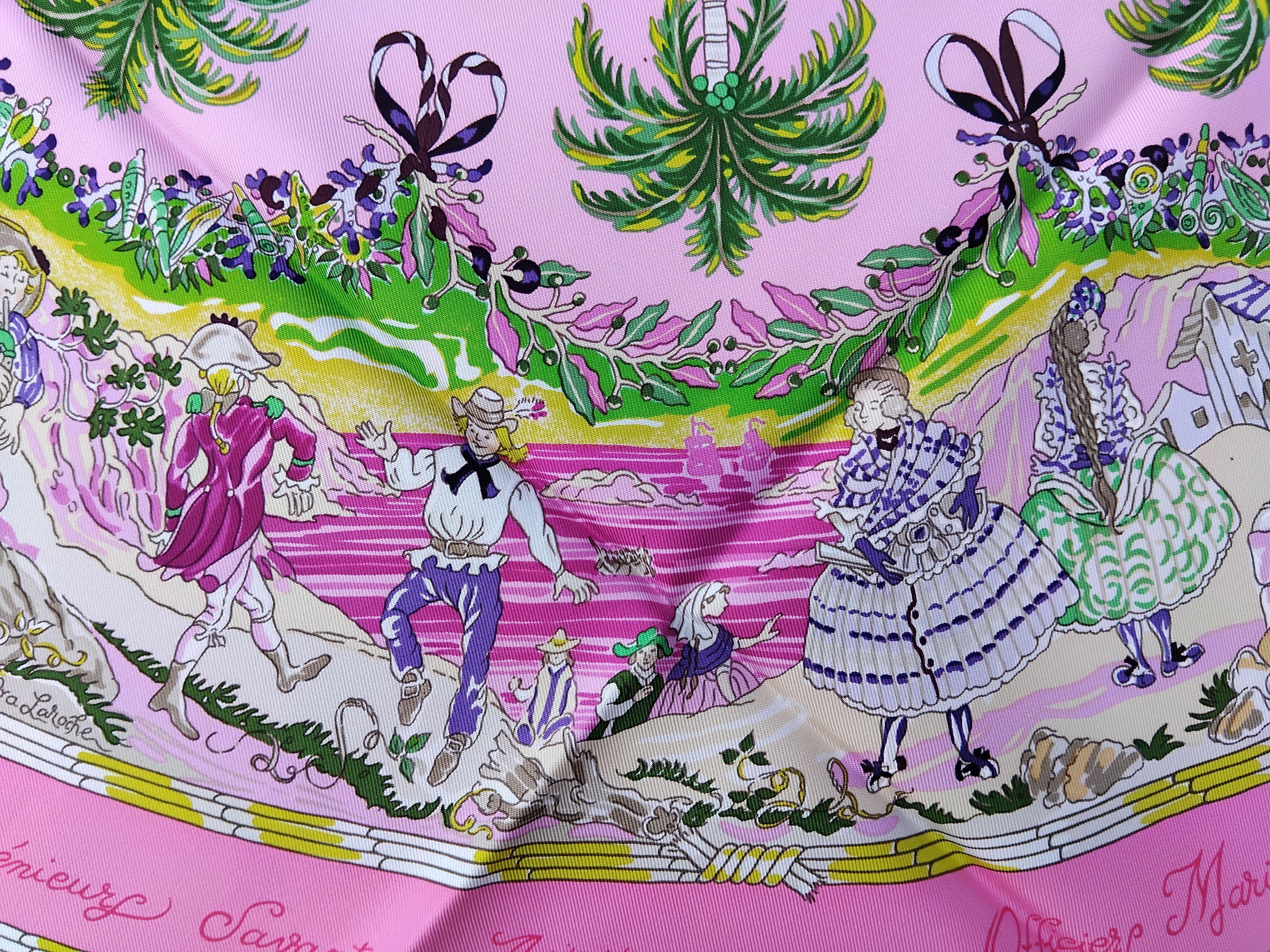 Hermès Per Astra Ad Astra Silk Scarf Pink Green Sandra Laroche 90 cm For Sale 10