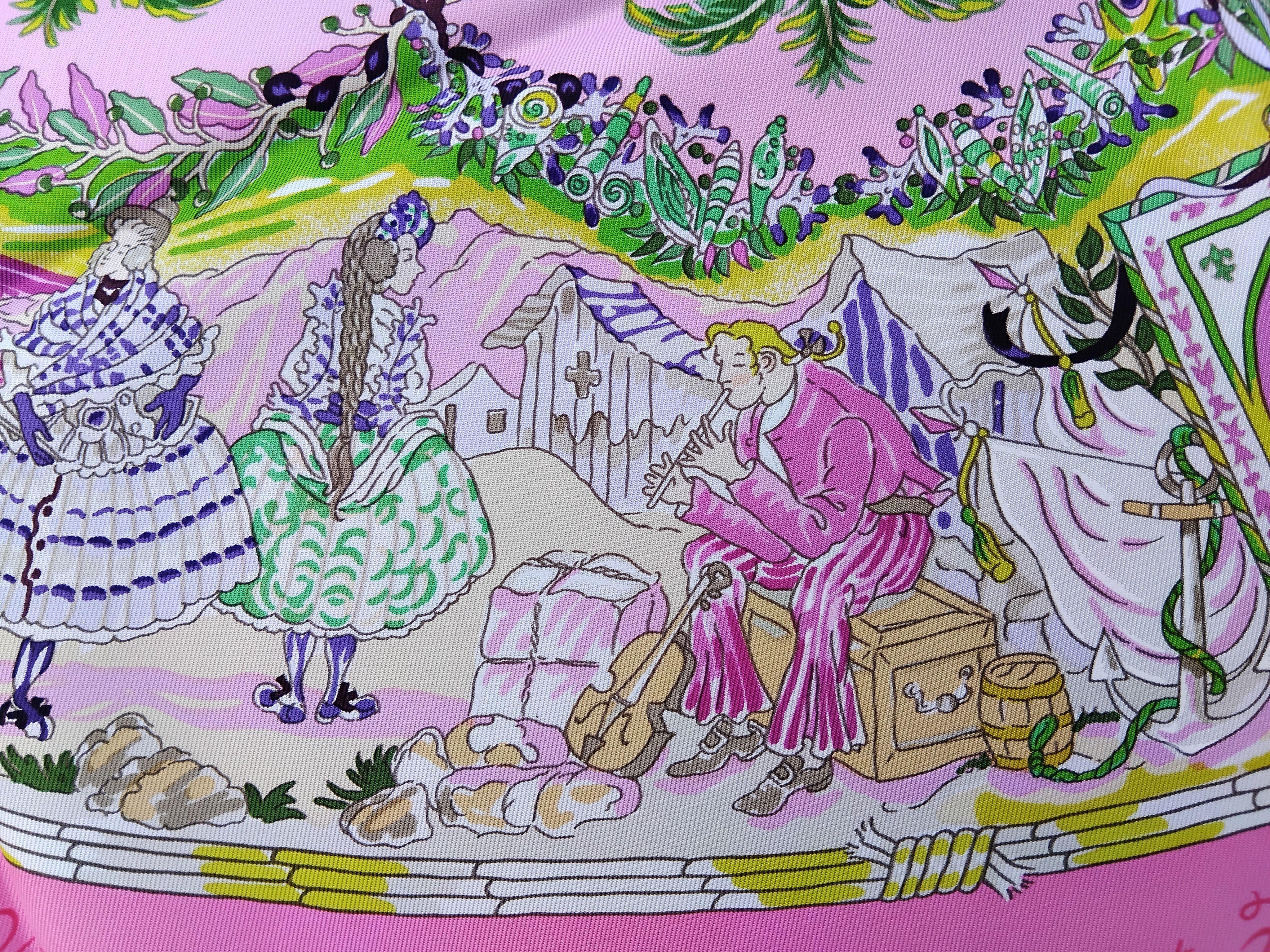 Hermès Per Astra Ad Astra Silk Scarf Pink Green Sandra Laroche 90 cm For Sale 12