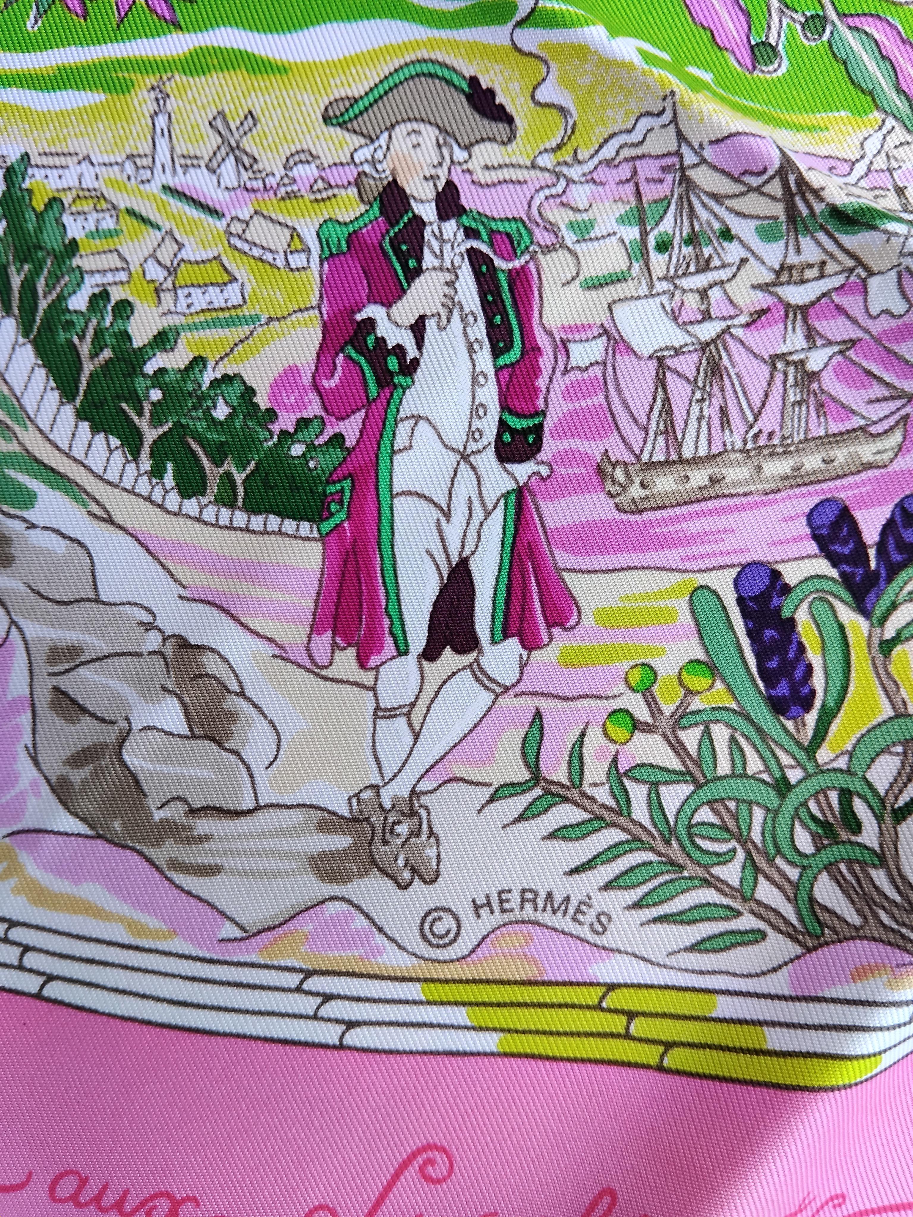 Hermès Per Astra Ad Astra Silk Scarf Pink Green Sandra Laroche 90 cm For Sale 15
