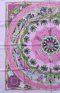 Hermès Per Astra Ad Astra Silk Scarf Pink Green Sandra Laroche 90 cm