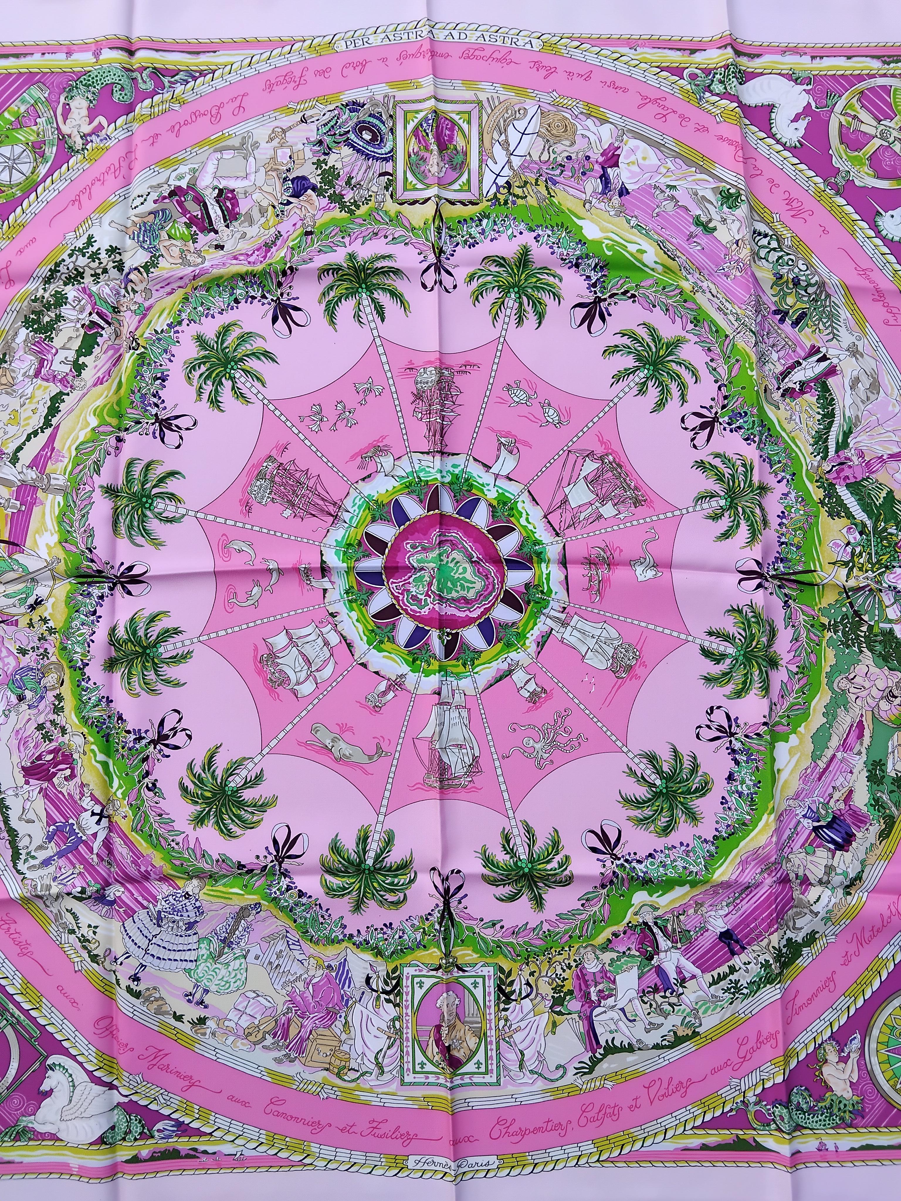 Purple Hermès Per Astra Ad Astra Silk Scarf Pink Green Sandra Laroche 90 cm For Sale